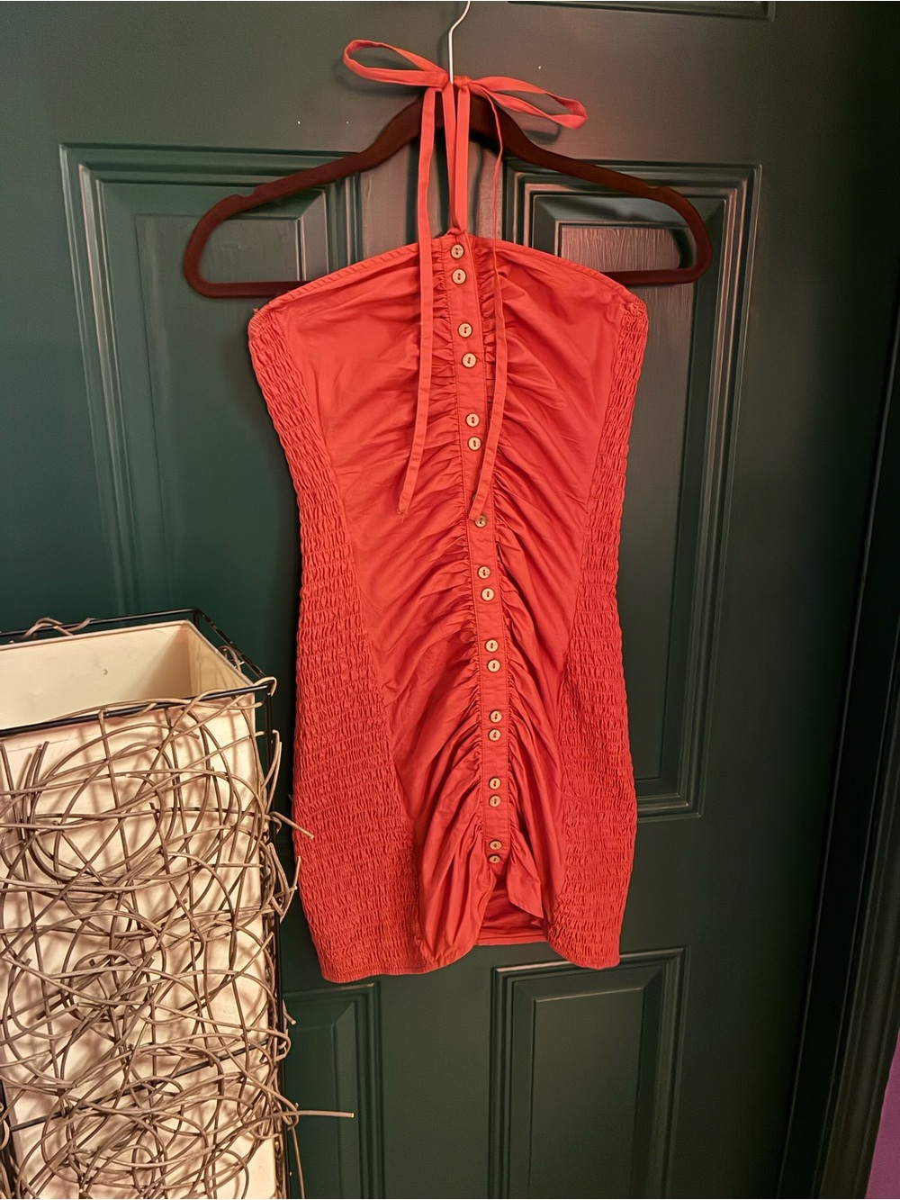 Free People Orange Ruched Halter Mini Dress M